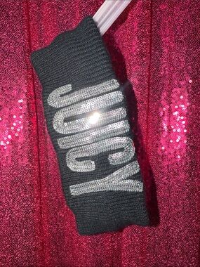 Y2K Juicy Couture Black Knit Headband with Silver Sequin Logo